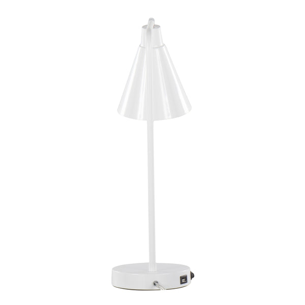 English Elm Pix 19" Contemporary Metal Task Lamp Glossy White with Chrome Accent & Built-In USB Port — Modern Desk Lighting B202P224225