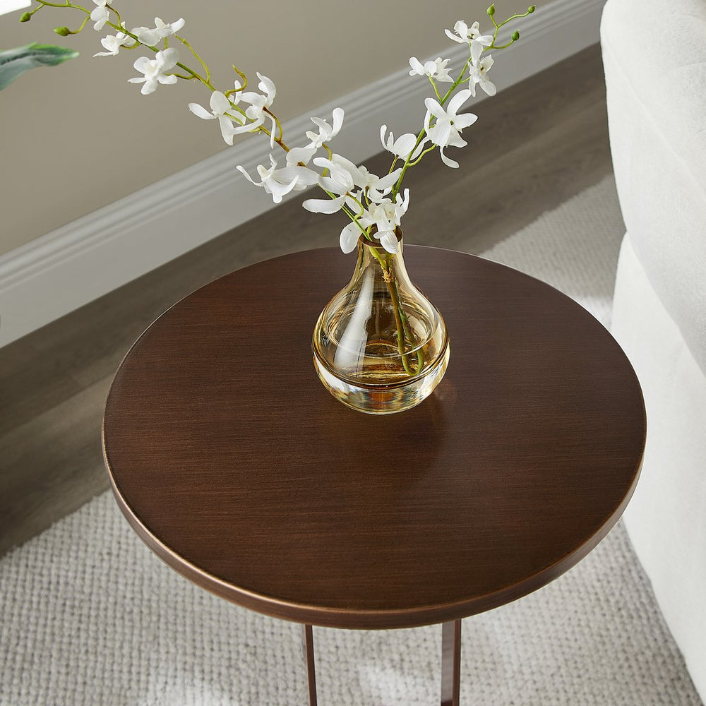 English Elm Tareel Sculptural Antique Bronze Round Accent Table with Open Oval Pedestal, 15.75" Top, Versatile B050P364436