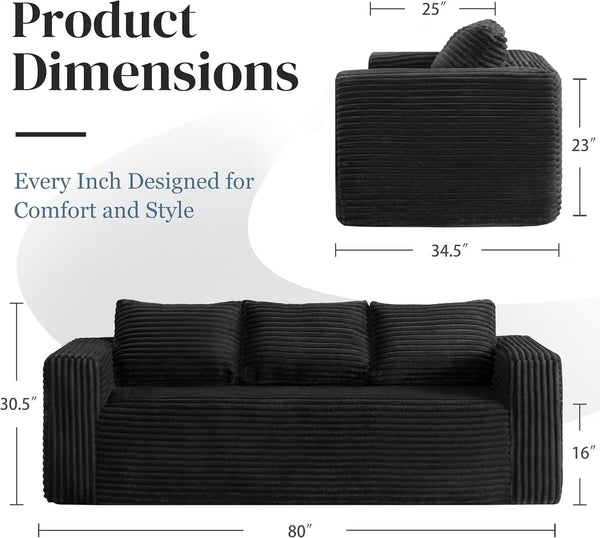English Elm Cloud Loveseat Sofa Couch In A Box - Comfy Boneless 3-Seater, Memory Foam, Modern Corduroy Design W3955P388721
