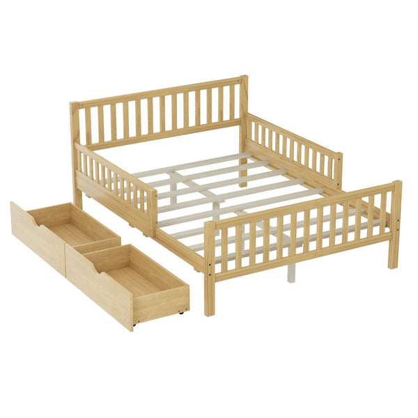 English Elm Twin Pine Platform Bed with Guardrails and Under Storage Drawers for Small Rooms N733P172700M