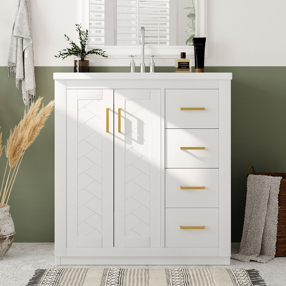 English Elm 30'' Elegant Bathroom Vanity Set With Ceramic Sink, Soft-Close Drawers & Retro Design For Storage N710P191947K