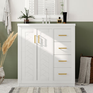 English Elm 30'' Elegant Bathroom Vanity Set With Ceramic Sink, Soft-Close Drawers & Retro Design For Storage N710P191947K