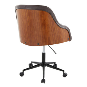 English Elm Office Task Chair Mid-century Modern Walnut Wood Faux Leather Swivel Desk Seat B202P474170