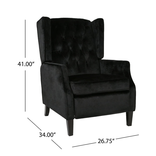 English Elm Christopher Knight Home® - Pushback Mid Century Wingback Recliner Chair with Rivet Trim, Upholstered Fabric Accent Seat for Living Room Black 63486.00NVLTBLK