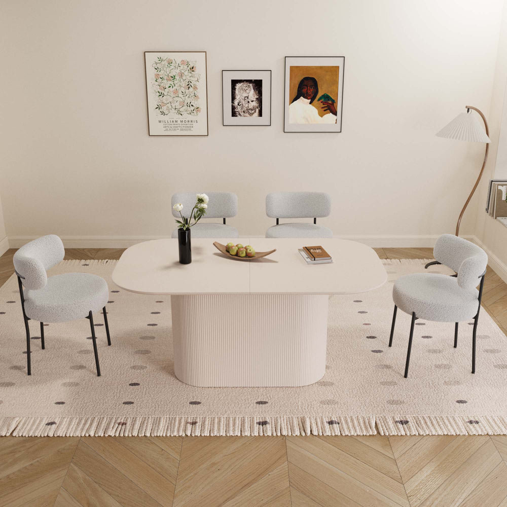 English Elm 63" Modern-Medieval Cream Mdf Dining Table Set With 4 Cushioned Chairs - Stylish & Versatile Design W2189S00707