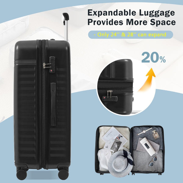 English Elm Luggage Set 5 Piece Abs Hardside Expandable Spinner Wheels Tsa Lock Travel Bags Black N732P326115B