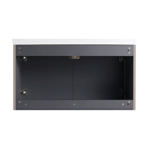 English Elm 36" Floating Bathroom Vanity with Resin Sink, Wavy Doors, Dual Soft-Close Cabinets, Plywood Durable Finish W999P293173