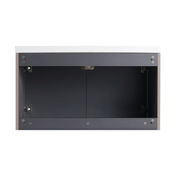 English Elm 36" Floating Bathroom Vanity with Resin Sink, Wavy Doors, Dual Soft-Close Cabinets, Plywood Durable Finish W999P293173
