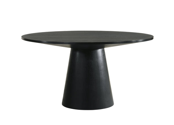 English Elm Froja Black Round Dining Table with Rubberwood & Oak Veneer Finish, Durable 25mm Top, Modern Elegance B2726S00116