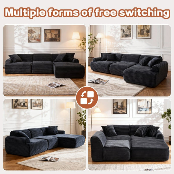 English Elm 105'' Modular Sectional with Woven Upholstery Washable Covers for Living Room W3565S00018