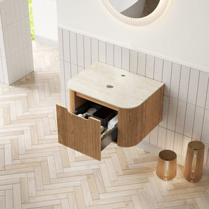 English Elm Dina Floating Bathroom Vanity Plywood Cabinet Sintered Stone Top Natural Wood Grain W2615P338021