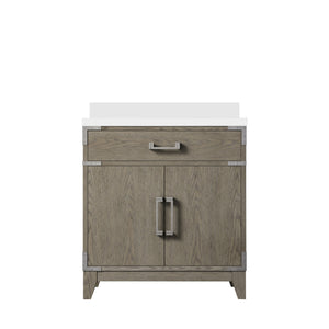 English Elm Grey Oak Single Bath Vanity With White Quartz Top, 30" W X 22" D - Modern Design & Ample Storage B2731P259764