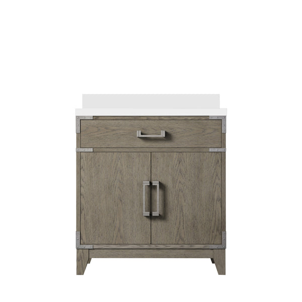 English Elm Grey Oak Single Bath Vanity With White Quartz Top, 30" W X 22" D - Modern Design & Ample Storage B2731P259764