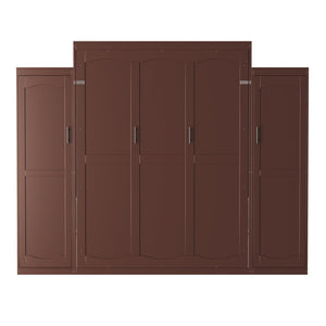 English Elm Queen Murphy Wall Bed Walnut Wooden Frame Dual Wardrobes Foldable Guest Room Storage N733S235627D