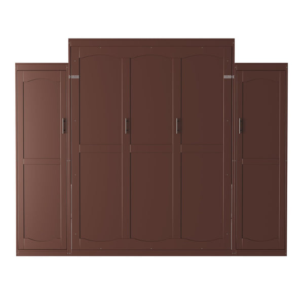 English Elm Queen Murphy Wall Bed Walnut Wooden Frame Dual Wardrobes Foldable Guest Room Storage N733S235627D