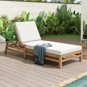 English Elm Trexm Acacia Wood Outdoor Recliner Lounge Chair with Cushions Five Position Patio Light Teak N715P404843D