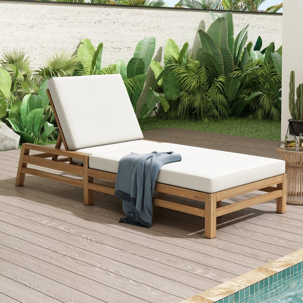 English Elm Trexm Acacia Wood Outdoor Recliner Lounge Chair with Cushions Five Position Patio Light Teak N715P404843D