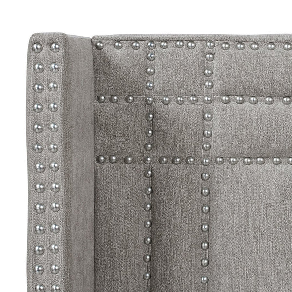 English Elm Jennifer Taylor Home - Elle Wingback Upholstered King Bed in Silver Grey Polyester — Handcrafted Hardwood Frame, Nailhead Trim, Luxurious Support B2719P245936