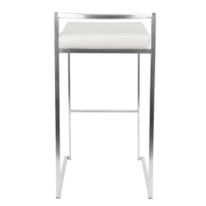 English Elm Fuji 30" Contemporary Stackable Barstool Set of 3 — Stainless Frame, White Faux Leather, Padded Seat Comfortable and Stylish B202P222220