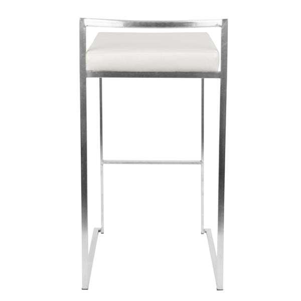 English Elm Fuji 30" Contemporary Stackable Barstool Set of 3 — Stainless Frame, White Faux Leather, Padded Seat Comfortable and Stylish B202P222220