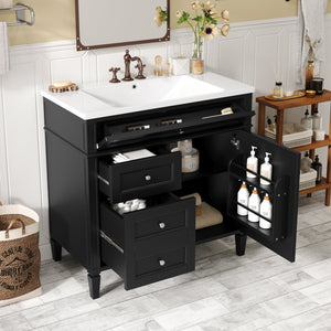 English Elm 36'' Modern Bathroom Vanity With Resin Sink, Storage Cabinet & Tip-Out Drawer For Stylish Organization SW000119AAB-2