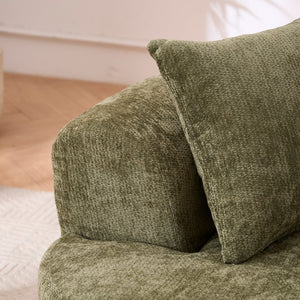 English Elm Crescent-shaped Chenille Sofa Curved Low-back Two-seater with Cloud-like Deep Cushions Green W2012P375743