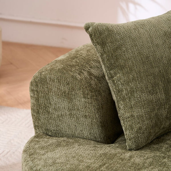 English Elm Crescent-shaped Chenille Sofa Curved Low-back Two-seater with Cloud-like Deep Cushions Green W2012P375743
