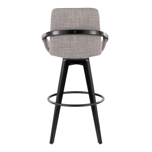 English Elm Fixed-height Swivel Barstools Upholstered Grey Fabric Black Wood Legs Kitchen Set of 2 B202S01892