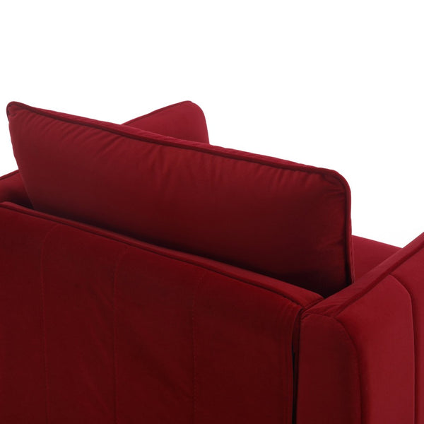 English Elm Accent Velvet Armchair Mid-century Modern Plush Seat with Metal Legs for Any Room Wine Red W3244P327125