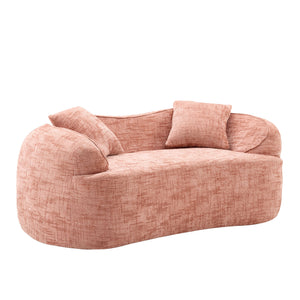 English Elm Pink Curved Two-Person Chenille Sofa with Armrests & 2 Pillows — Compact, Spring-Foam Support W3612P350755