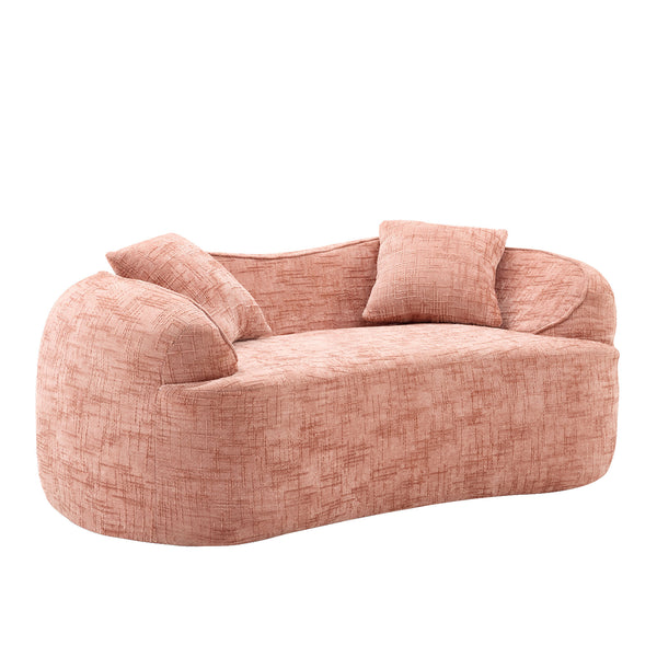English Elm Pink Curved Two-Person Chenille Sofa with Armrests & 2 Pillows — Compact, Spring-Foam Support W3612P350755