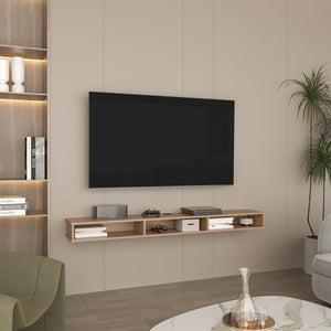 English Elm Luft 71" Wide Floating TV Stand with 3 Open Shelves, Cable Management, Modern Oak MDF Console69 B070P286448