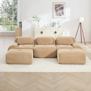 English Elm U-shaped Modular Sectional Corduroy Sofa with Wide Armrests for Living Room Comfort Camel W714S01241