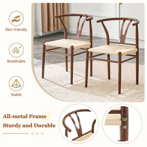 English Elm Table and Chair Set 42 Inch Round Stone Top with Rope Woven Wishbone Seats W2920S00144