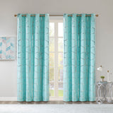 Intelligent Design Raina Casual Total Blackout Metallic Print Grommet Top Curtain Panel ID40-1617 Aqua/Silver