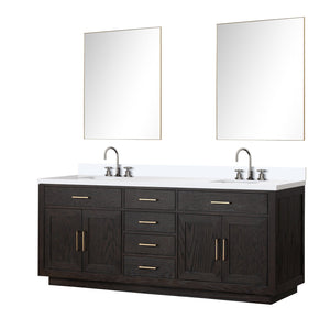 English Elm Black Oak Double Bath Vanity Set With White Quartz Top, 36" Mirrors, Chrome Faucets & Ample Storage B2731S02182
