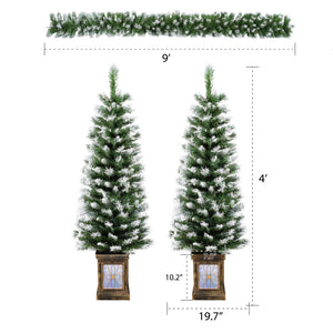 English Elm Christopher Knight Home® - Artificial Christmas 3-Piece Set Wreath with 2 Pre-Lit 4ft Entrance Trees, Gold Pots & Easy Setup N769P351702G