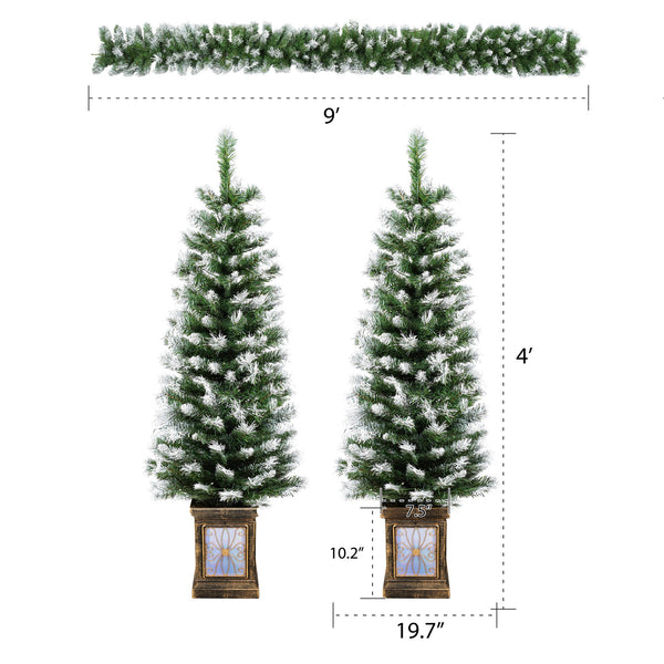 English Elm Christopher Knight Home® - Artificial Christmas 3-Piece Set Wreath with 2 Pre-Lit 4ft Entrance Trees, Gold Pots & Easy Setup N769P351702G