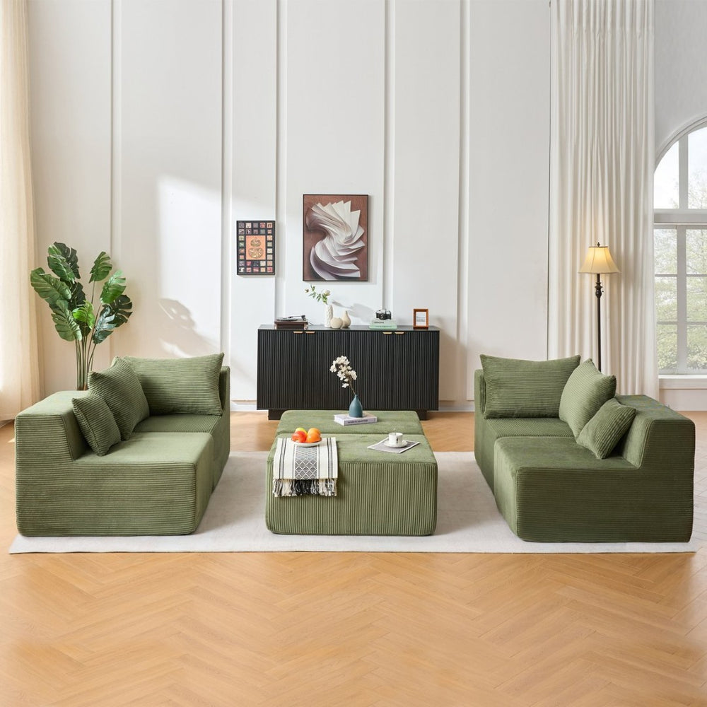 English Elm 6-piece U-shaped Modular Sectional with Chaise Soft Corduroy Family Lounge Sofa W3163S00106