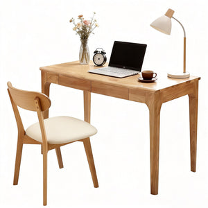 English Elm Solid Wood Mid-century Writing Desk with Two Drawers for Home Office or Bedroom W3204P445617
