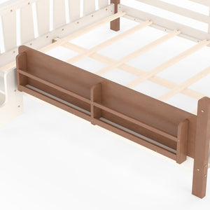 English Elm Queen Bunk Bed with Trundle Solid Pine Kids Car Themed Frame Built-in Bookshelf Beige+Natural W1580S00536
