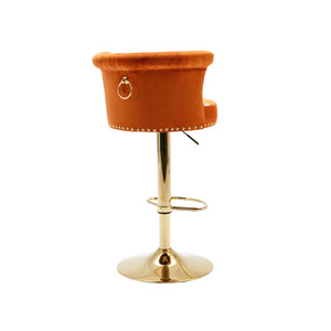 English Elm UNITED Velvet 360° Rotating Bar Chair with Diamond Stitching, Gold Frame, Plush Foam Seat, Adjustable Height Orange W1568P361721