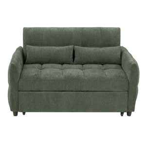 English Elm 52.8" Loveseat Sofa Pull-Out Bed with Adjustable Backrest, Tufted Chenille, 3 USB Ports & Pillows Green N719S001710F