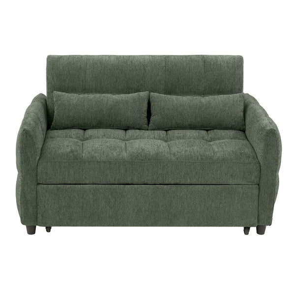 English Elm 52.8" Loveseat Sofa Pull-Out Bed with Adjustable Backrest, Tufted Chenille, 3 USB Ports & Pillows Green N719S001710F