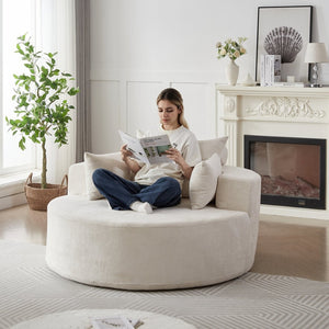 English Elm 55'l Chenille Round Sleeper Chair Fluffy Sculptural Seat for Living Room or Bedroom W834P401582