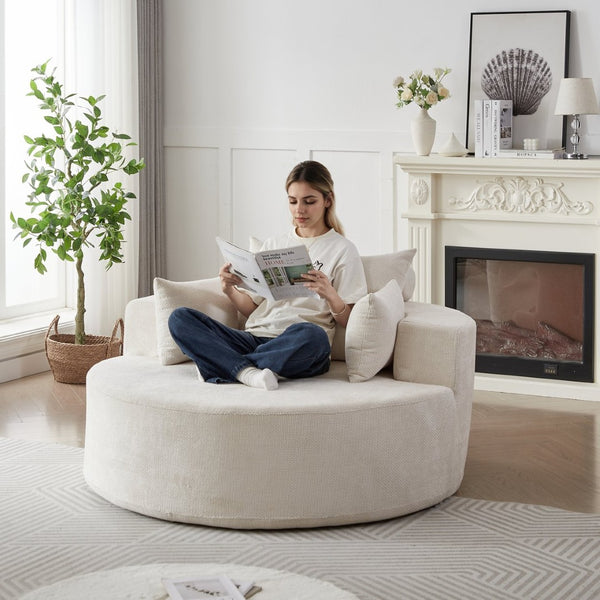 English Elm 55'l Chenille Round Sleeper Chair Fluffy Sculptural Seat for Living Room or Bedroom W834P401582