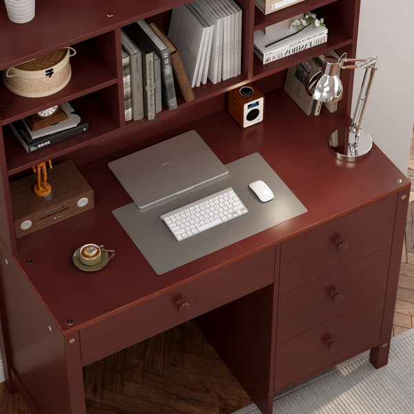 English Elm Vintage 40'' Home Executive Desk Set with Upholstered Chair and Built-In Bookshelf for Stylish Productivity Espresso 44 L x 23 W x 13.5 H N733P272894P
