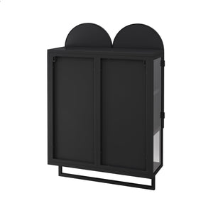 English Elm 23.62" Modern Double-Arched Mirror Cabinet with Tempered Glass, Metal Frame, Shelf & Towel Rack Storage Black W757P314586