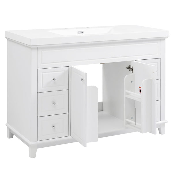 English Elm [video] 48 Inch Freestanding Bathroom Vanity Pine Legs Resin Sink Six Soft Close Drawers N759S351752K