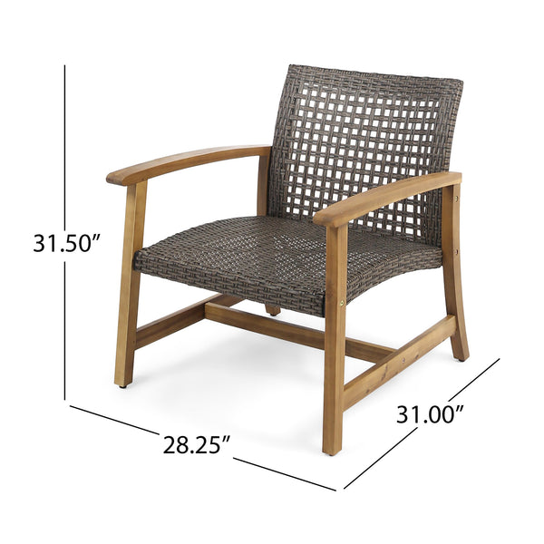 English Elm Christopher Knight Home® - HAMPTON Wood & Wicker Club Chair Set of 2 — Natural Acacia Frame, Mixed Mocha Poly Wicker, Handcrafted Elegance 60397.00WTCMCA